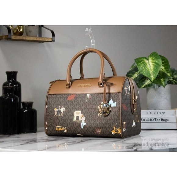 NEW Michael Kors Jet Set Girls Medium Duffle Bag Brown Crossbody Handbag Purse - Picture 2 of 11